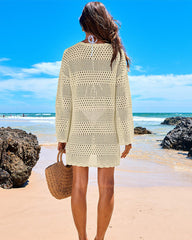Long Sleeve Crochet Swim Cover Up Beach Dress