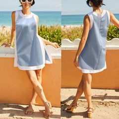 Two Piece Sets Color Block Crewneck Sleeveless Pullover Tops Matching Shorts With Pockets