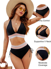 🎁Last Day 49% OFF🔥 High Waisted Tummy Control Color Block Bikini Sets