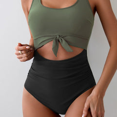 Women's One Piece Tummy Control Cut Out Tie Knot Swimsuit