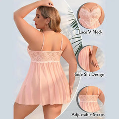 Plus Size Side Slit Lace Nightgown V Neck Nighty Sleepwear