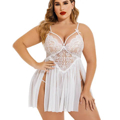 Plus Size Side Slit Lace Nightgown V Neck Nighty Sleepwear