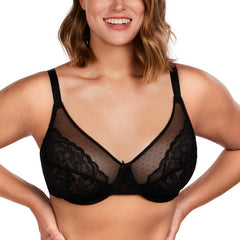 Enchante Floral Lace Plus Size Underwire Unlined Unpadded Minimizer Full Coverage Bra Women's Wear Comfortable Breathable Mesh Cup