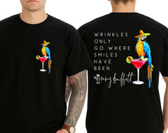 Wrinkles Only Go Where Smiles Have Been - Tropical Palm Tree Parrot Jimmy Buffett Memorial T-Shirt