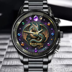 Personalized Dragon Treasure Watch - Your Name on This Magical Gem Design