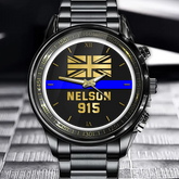 Personalized UK Police Blue Line Custom Name & ID Watch
