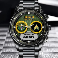 Personalized Military Watch - Custom with Military Branch, Rank, Name, Years To Show Your Duty and Honor