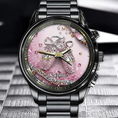 Personalized Ballet Shoes Watch – Custom Name Pink Crystal Women’s Gift