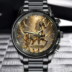 Personalized Name Golden Stallion Watch - Ride the Golden Horse of Time