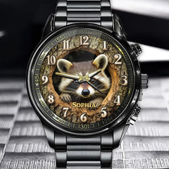 Personalized Tree Hollow Raccoon Watch – Forest Theme Personalized Gift