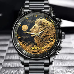 Personalized Lion Art Watch - Custom Name Available for Animal Lovers
