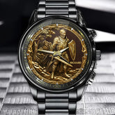 Personalized Knight Watch - Custom Name Option, Intricate Gold Knight Dial Timepiece