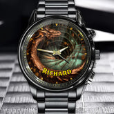 Personalized Spiral Watcher Dragon Design Watch - Custom Name Fantasy Timepiece