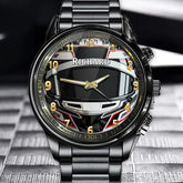 Personalized Racer's Gift Watch - Custom Racing Helmet Design with Motorsport Elements