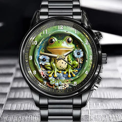 Personalized Frog And Flower Watch - A Beautiful Gift For Animal And Gardening Lovers.