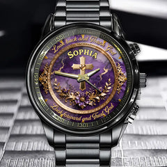 Personalized Religious Quote Watch - "Look Back And Thank God" Motto with Custom Name Addition