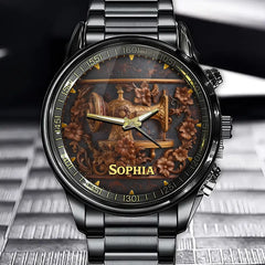 Personalized Sewing Lover Watch - Ornate Vintage Machine Dial with Custom Name Addition