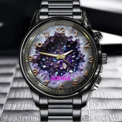 Personalized Malachite And Amethyst Quartz Watch - Exquisite Crystal Decorative Timepiece