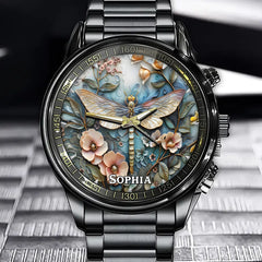 Personalized Dragonfly Pattern Watch - Elegant And Stylish Design With Exquisite Embossed Art.