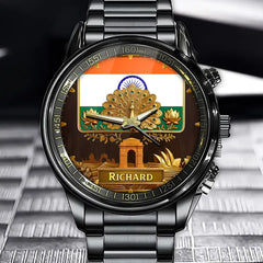 Personalized Indian Pride Watch - Custom Name with National Symbols