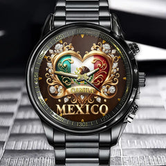 Personalized Golden Mexico Pride Watch – Custom Name Edition with Elegant Luxurious Details