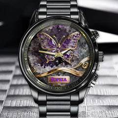 Personalized Crystal Butterfly Embellished Watch – Glowing Butterfly Adorned With Natural Gemstones