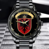 Personalized Albanian National Emblem Watch - Double-Headed Eagle, Crown & Gold Banner Detailed Design with Custom Name
