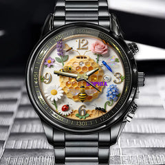 Personalized Honeycomb Watch - Featuring Floral Embellishments And Customizable Names