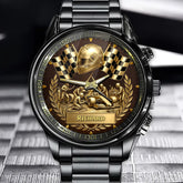 Personalized Racing Watch with Custom Formula Car and Pit Crew Design