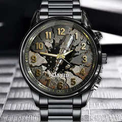 Personalized Construction Watch - Drill & Broken Rock Design And Custom Name
