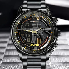 Personalized Gun Disassembly Diagram Themed Watch - Name Can Be Customized