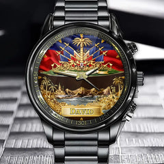 Personalized Haitian Coat Of Arms Watch For Expatriates