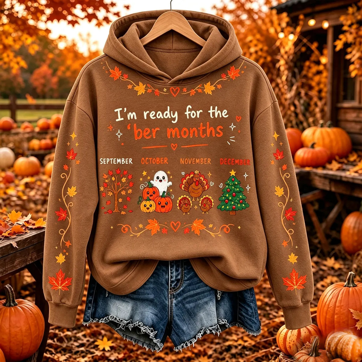 Women's Vintage I'm Ready For The 'ber Months Print Casual Hoodie