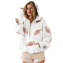 Game Day Sweatshirts Football Sequin Hoodies Tailgate Outfits Long Sleeve Zipper Sweaters with Pocket