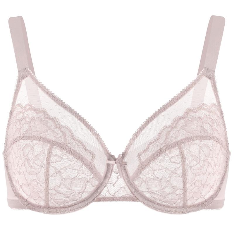 Enchante Floral Lace Plus Size Underwire Unlined Unpadded Minimizer Full Coverage Bra Women's Wear Comfortable Breathable Mesh Cup