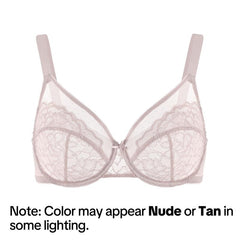 Enchante Floral Lace Plus Size Underwire Unlined Unpadded Minimizer Full Coverage Bra Women's Wear Comfortable Breathable Mesh Cup