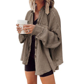 Women's Loose Fit Batwing Sleeve Waffle Knit Jacke