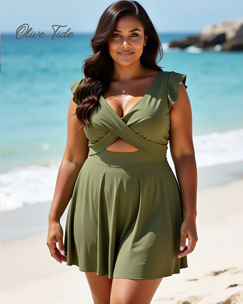 Women's One Piece Tummy Control Swimsuit Ruffle Cutout Swimdress