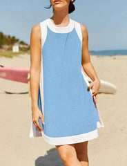 Two Piece Sets Color Block Crewneck Sleeveless Pullover Tops Matching Shorts With Pockets