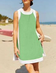 Two Piece Sets Color Block Crewneck Sleeveless Pullover Tops Matching Shorts With Pockets