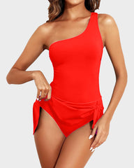 One Shoulder Skirted One Piece Swimsuit