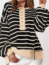 Womens Fall 2025 Striped Oversized Sweatshirt Long Sleeve Button Up Henley Neck Waffle Knit Pullover Tunic Tops