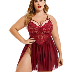 Plus Size Side Slit Lace Nightgown V Neck Nighty Sleepwear