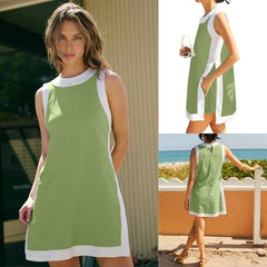 Two Piece Sets Color Block Crewneck Sleeveless Pullover Tops Matching Shorts With Pockets
