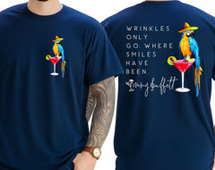 Wrinkles Only Go Where Smiles Have Been - Tropical Palm Tree Parrot Jimmy Buffett Memorial T-Shirt