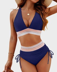 🎁Last Day 49% OFF🔥 High Waisted Tummy Control Color Block Bikini Sets