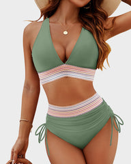 🎁Last Day 49% OFF🔥 High Waisted Tummy Control Color Block Bikini Sets