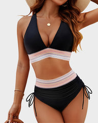 🎁Last Day 49% OFF🔥 High Waisted Tummy Control Color Block Bikini Sets
