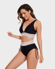🎁Last Day 49% OFF🔥 High Waisted Tummy Control Color Block Bikini Sets