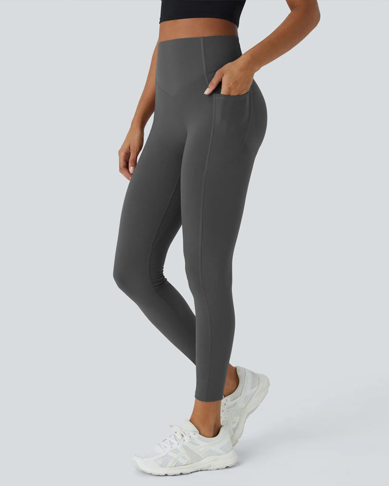 High Waisted Butt Lifting Tummy Control Side Pocket Shaping Training Leggings(2 Pack)